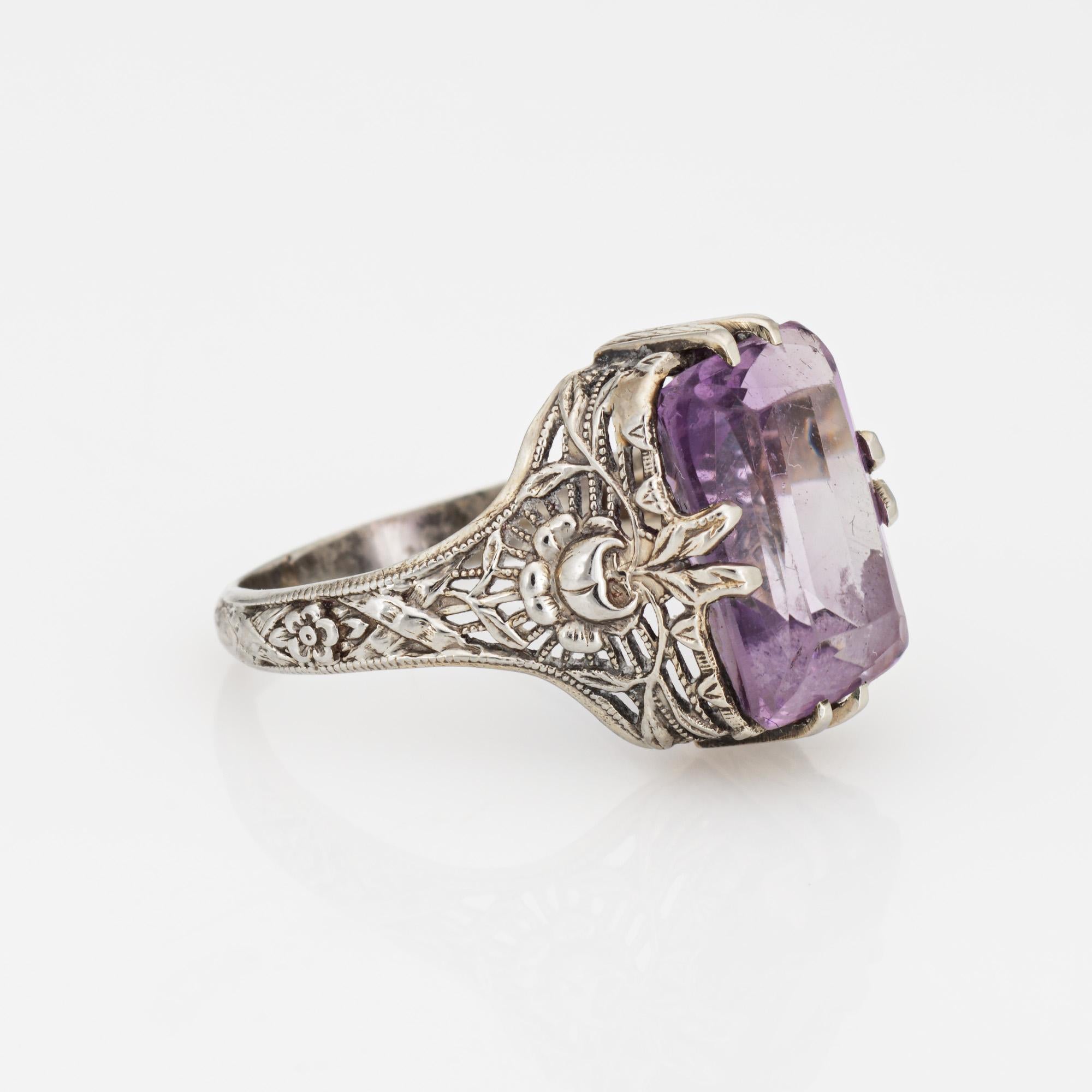Square Cut Vintage Art Deco Amethyst Ring 18k White Gold Filigree Sz 5.5 Fine Jewelry