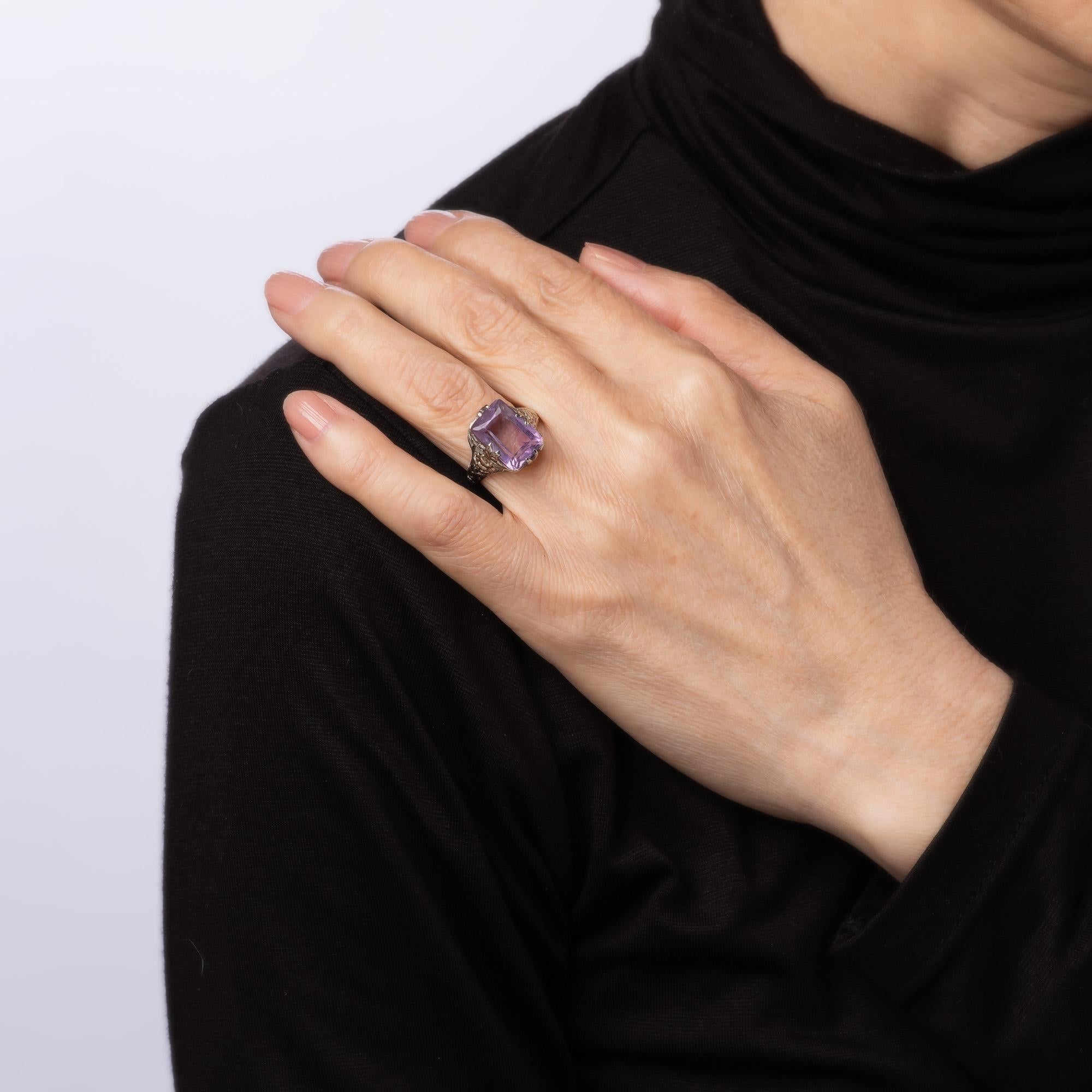 Vintage Art Deco Amethyst Ring 18k White Gold Filigree Sz 5.5 Fine Jewelry 1