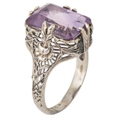 Vintage Art Deco Amethyst Ring 18k White Gold Filigree Sz 5.5 Fine Jewelry