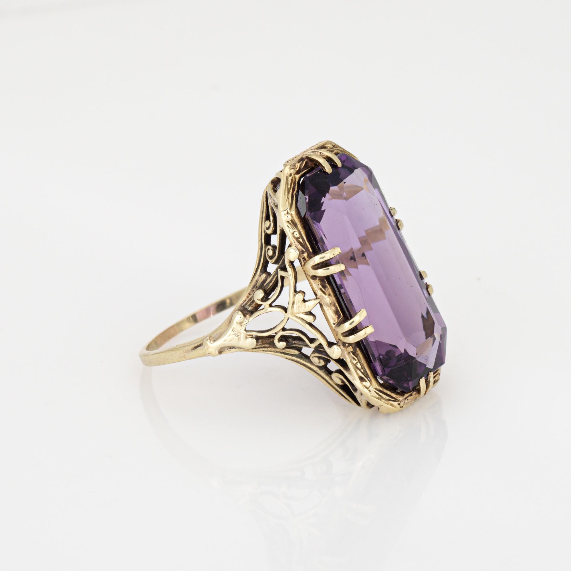 Square Cut Vintage Art Deco Amethyst Ring Filigree Cocktail 14k Gold Filigree Jewelry 6.75 For Sale
