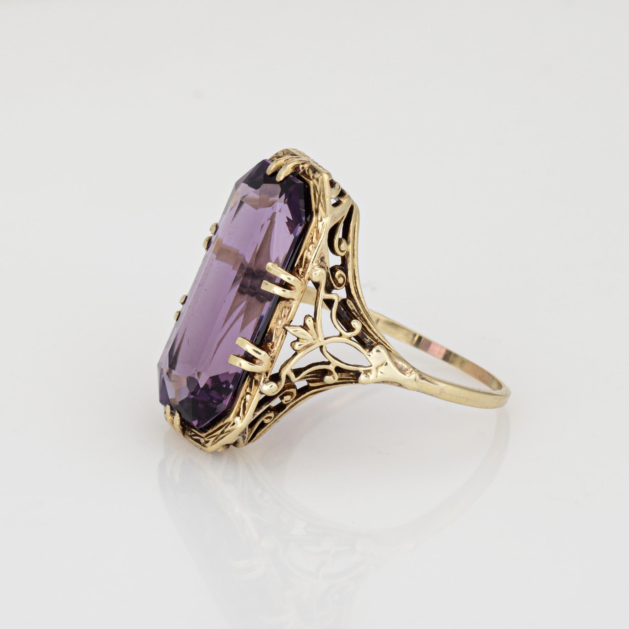 Vintage Art Deco Amethyst Ring Filigree Cocktail 14k Gold Filigree Jewelry 6.75 In Good Condition For Sale In Torrance, CA