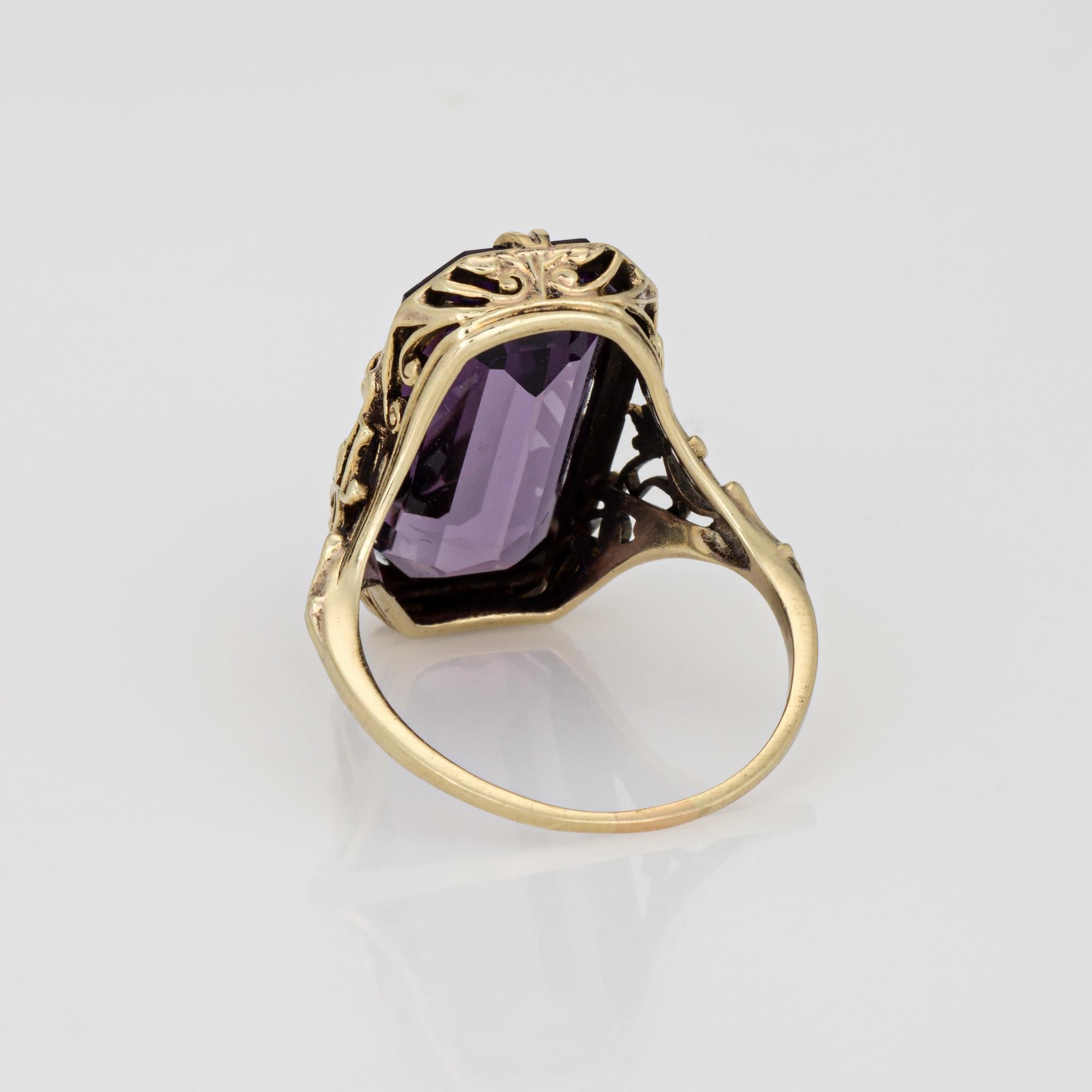 Women's Vintage Art Deco Amethyst Ring Filigree Cocktail 14k Gold Filigree Jewelry 6.75 For Sale