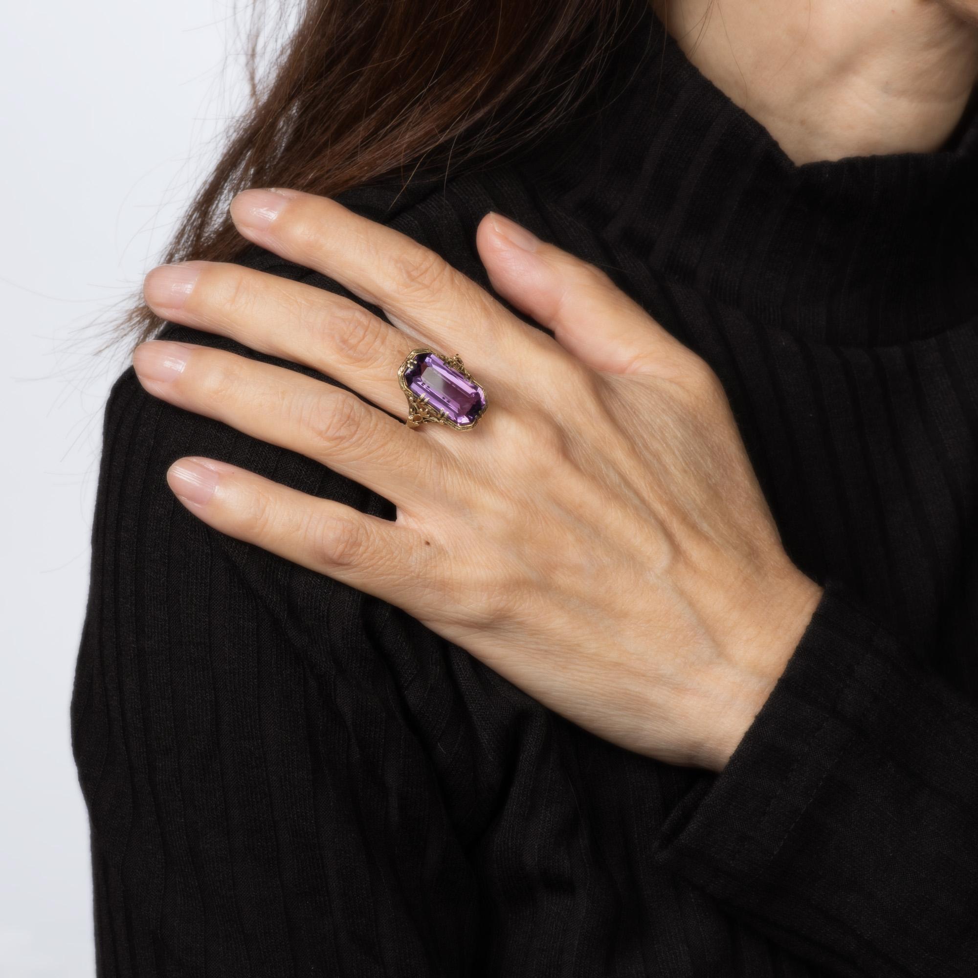 Vintage Art Deco Amethyst Ring Filigree Cocktail 14k Gold Filigree Jewelry 6.75 For Sale 1
