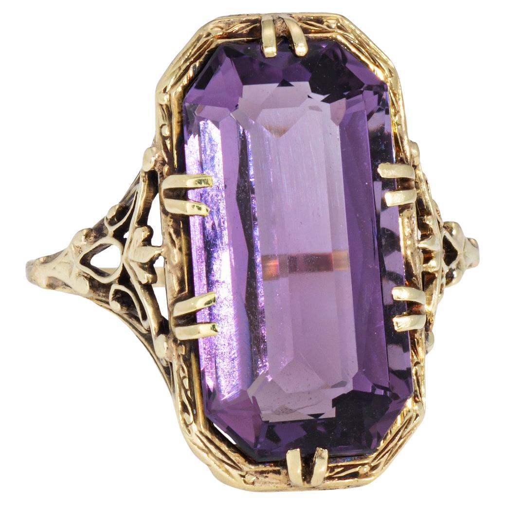 Vintage Art Deco Anello di ametista in filigrana Cocktail in oro 14k Gioielli in filigrana 6,75