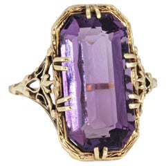 Vintage Art Deco Amethyst Ring Filigree Cocktail 14k Gold Filigree Jewelry 6.75