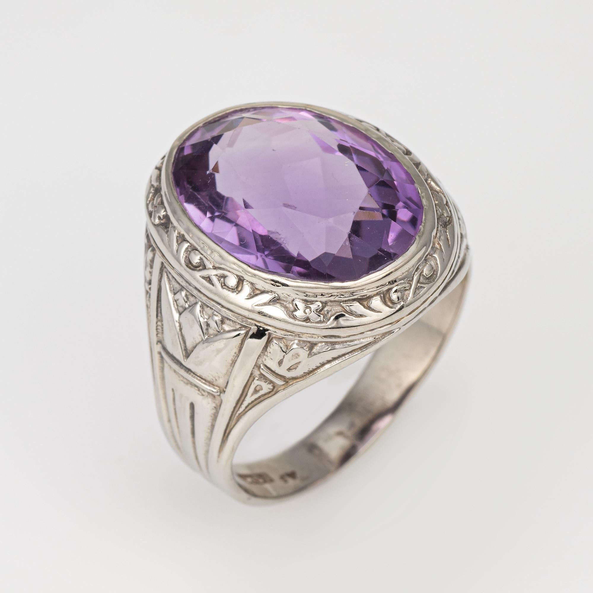 Vintage Art Deco Amethyst Ring Men's 10k White Gold Sz 8 Oval Signet ...