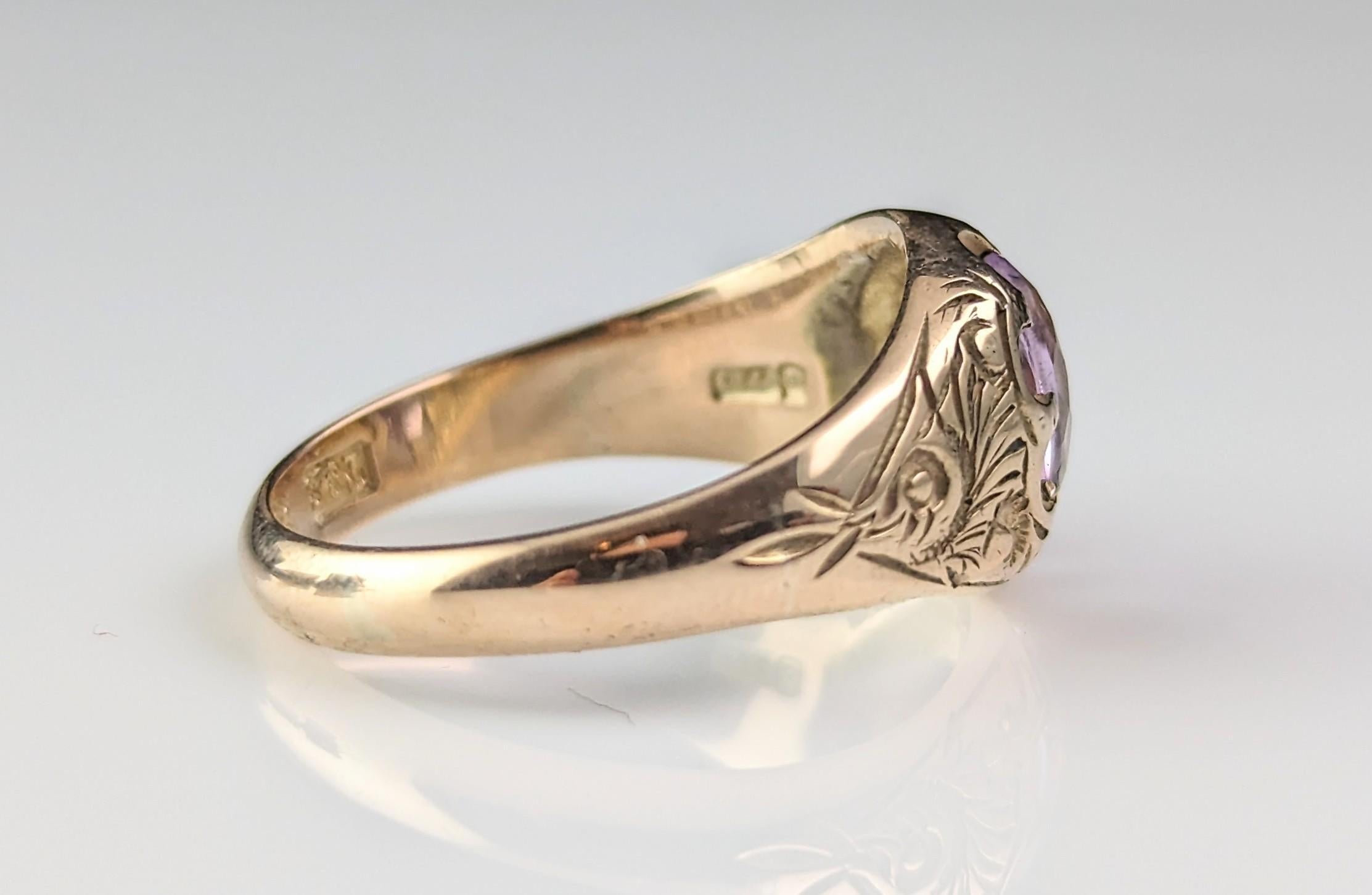 Vintage Art Deco amethyst signet ring, 9k gold, solitaire  5