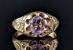 Anello con ametista Art Deco d'epoca, oro 9 carati, solitario