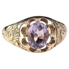 Vintage Art Deco amethyst signet ring, 9k gold, solitaire 