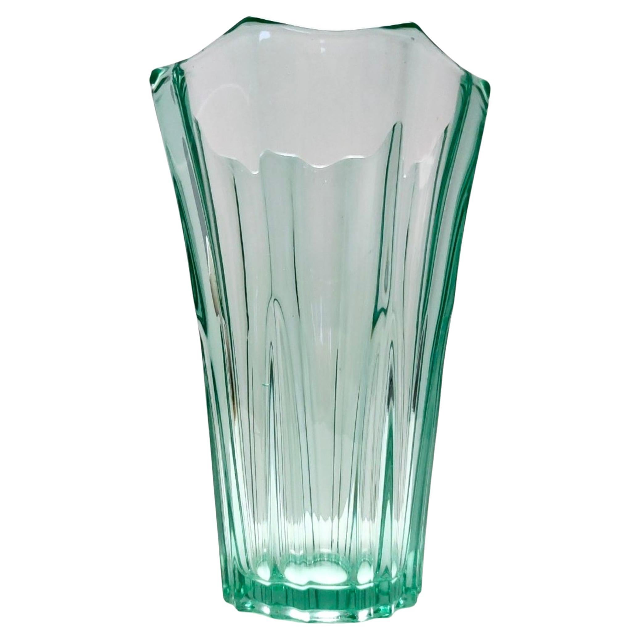 Vintage Art Deco Aquamarine Mold-Blown Glass Vase, France