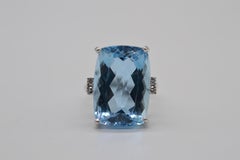 Vintage Art Deco Aquamarine Ring Em-Cut 15.53 Cts GGTL Certified