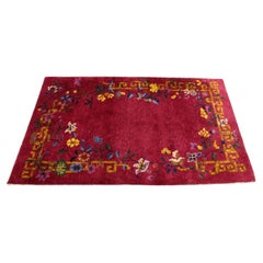 Vintage Art Deco Asian Nichols Rug 30" x 47" Raspberry