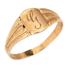 Vintage Art Deco Baby Ring Letter G Signet 10k Yellow Gold Filigree Tiny Midi
