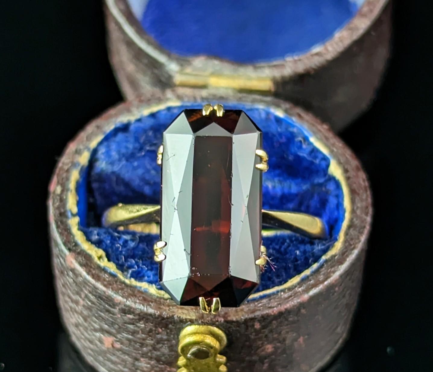 Baguette Cut Vintage Art Deco Baguette cut Garnet cocktail ring, 15k gold 