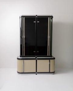 Vintage Art Deco Bar Cabinet in Lacquered Wood, Green Marble & Aluminium, 1950s