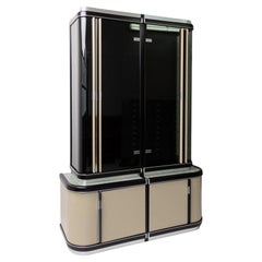 Vintage Art Deco Bar Cabinet in Lacquered Wood, Green Marble & Aluminium, 1950s