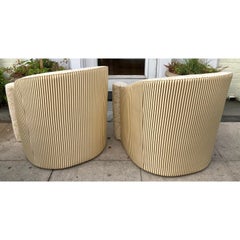 Vintage Art Deco Barrel Club Chairs W Fortuny & J. Robert Scott Fabric, a Pair