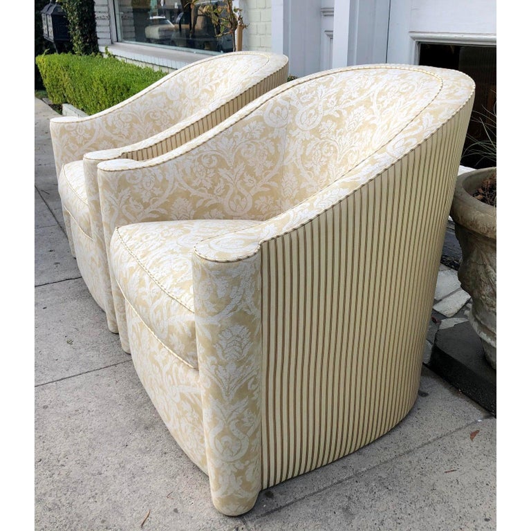 Vintage Art Deco Barrel Club Chairs W Fortuny and J. Robert Scott