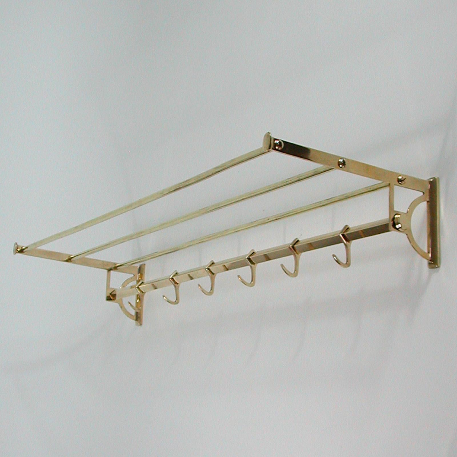 Vintage Art Deco Bauhaus Brass Coat and Hat Rack, Austria 1920s 6