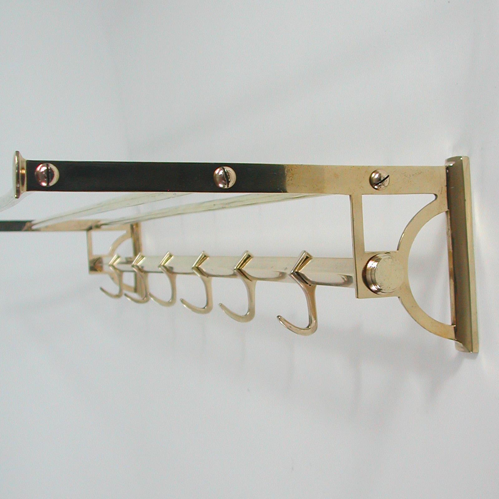 Vintage Art Deco Bauhaus Brass Coat and Hat Rack, Austria 1920s 2