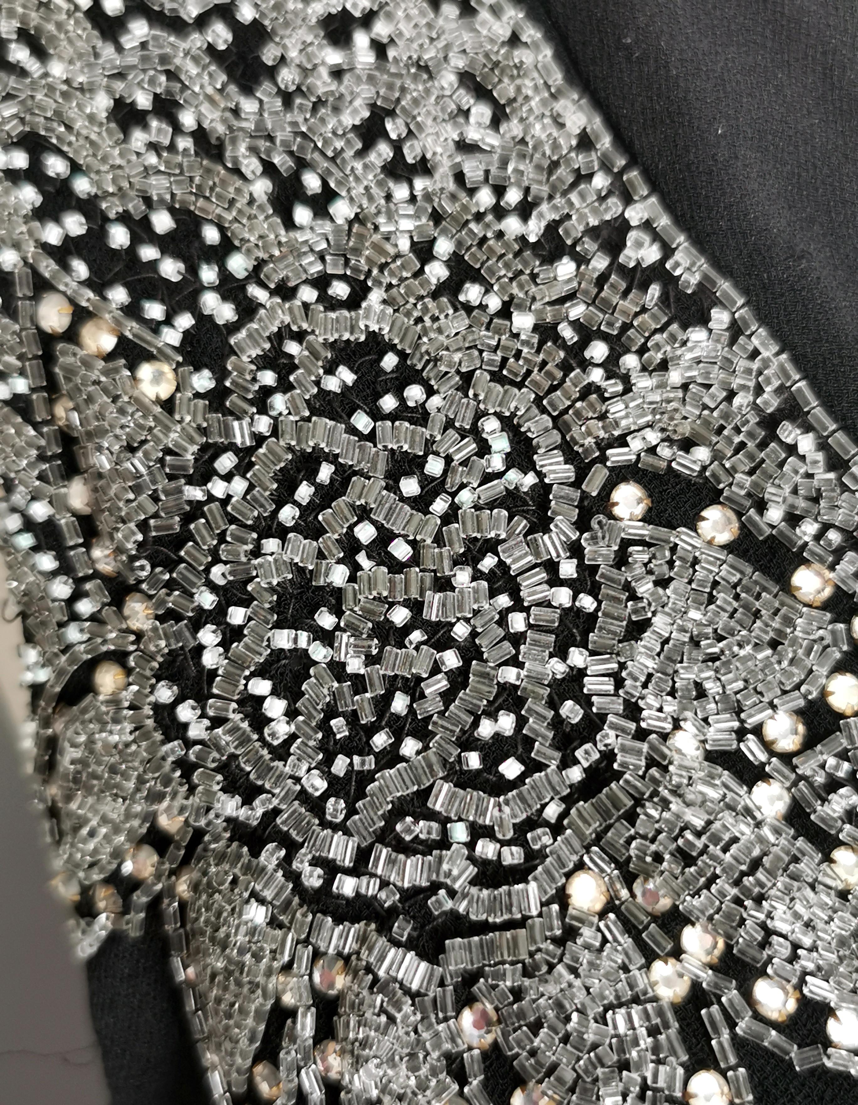Vintage Art Deco beadwork bombshell dress, Black rayon  3