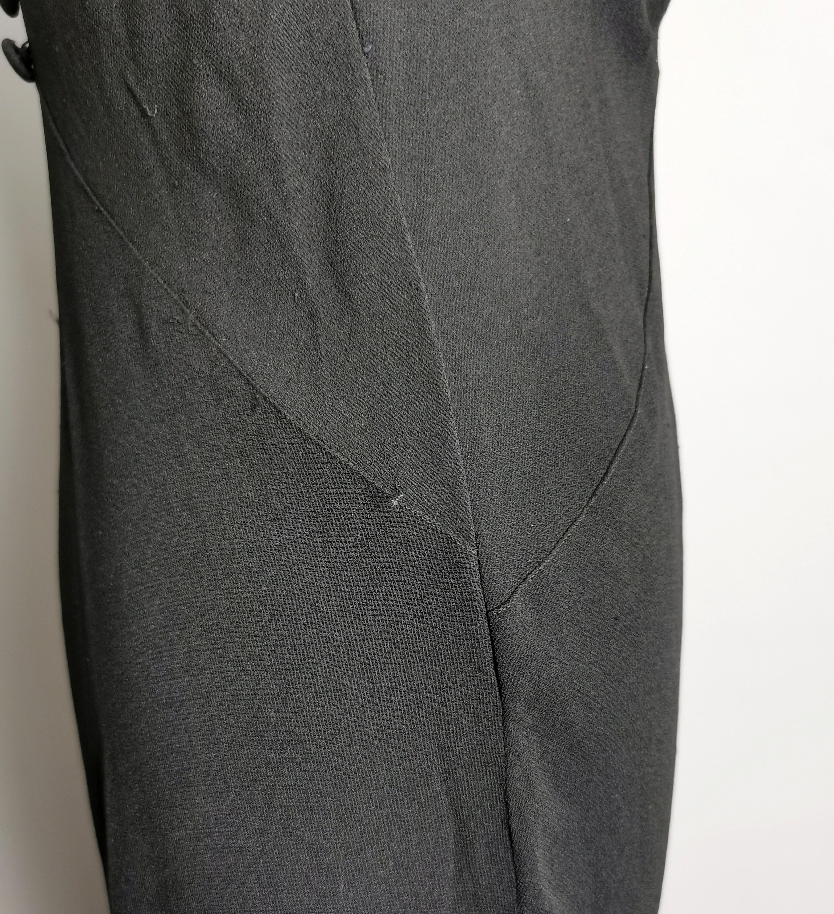 Vintage Art Deco beadwork bombshell dress, Black rayon 6