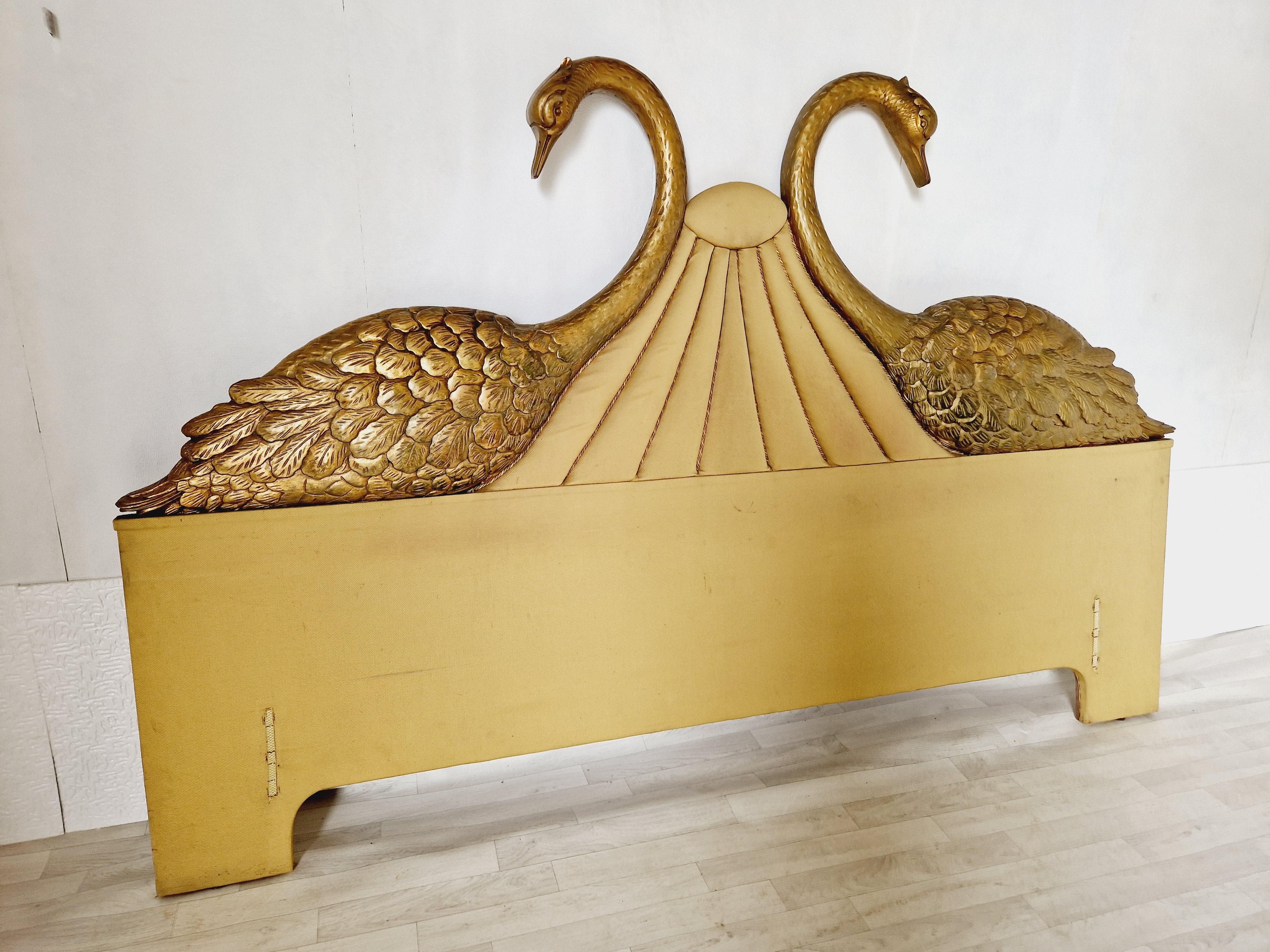 Polychromed Vintage Art Deco Bed  Swan Headboard US KING SIZE For Sale