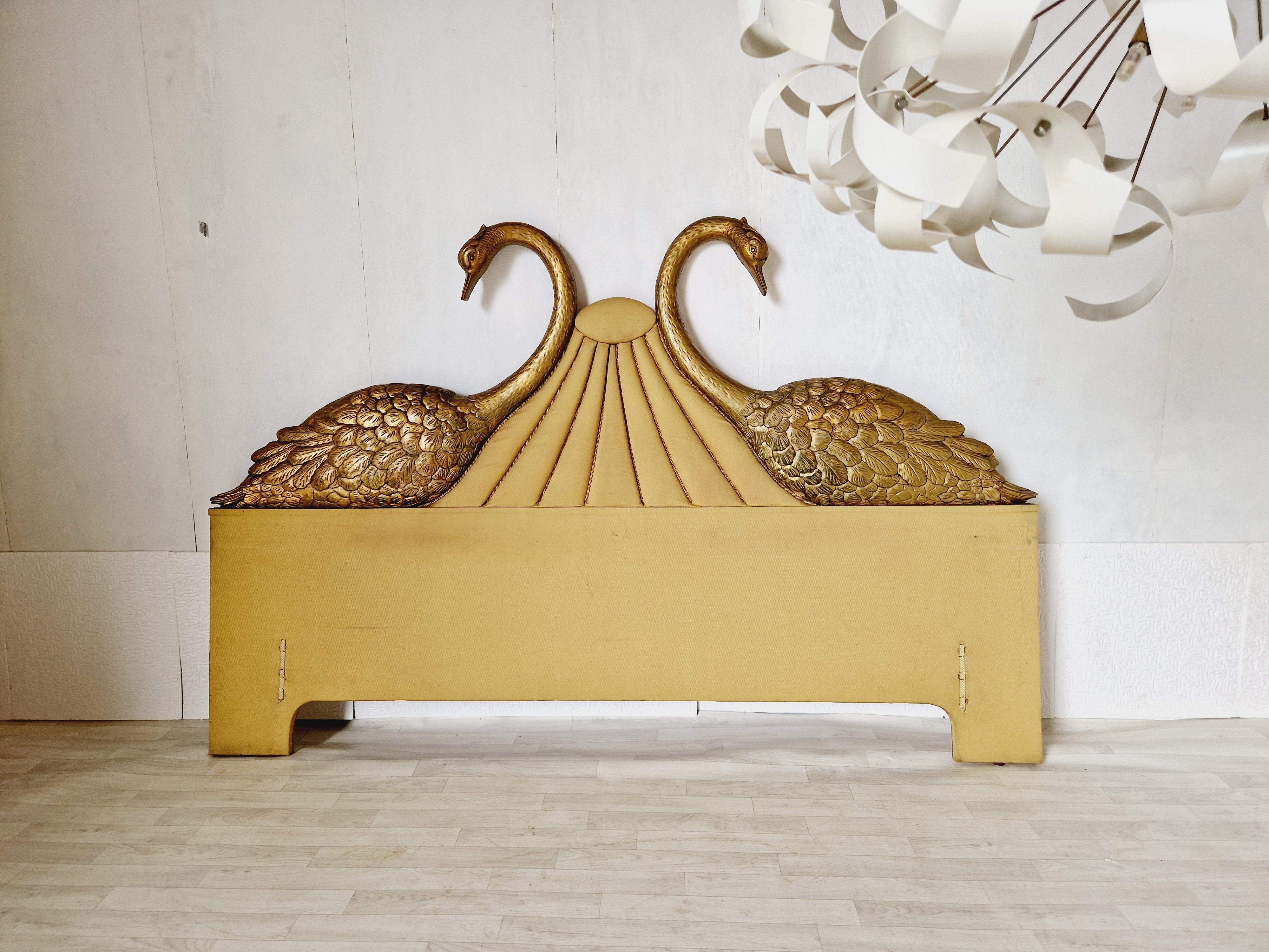 Vintage Art Deco Bed  Swan Headboard US KING SIZE In Good Condition For Sale In Buxton, GB