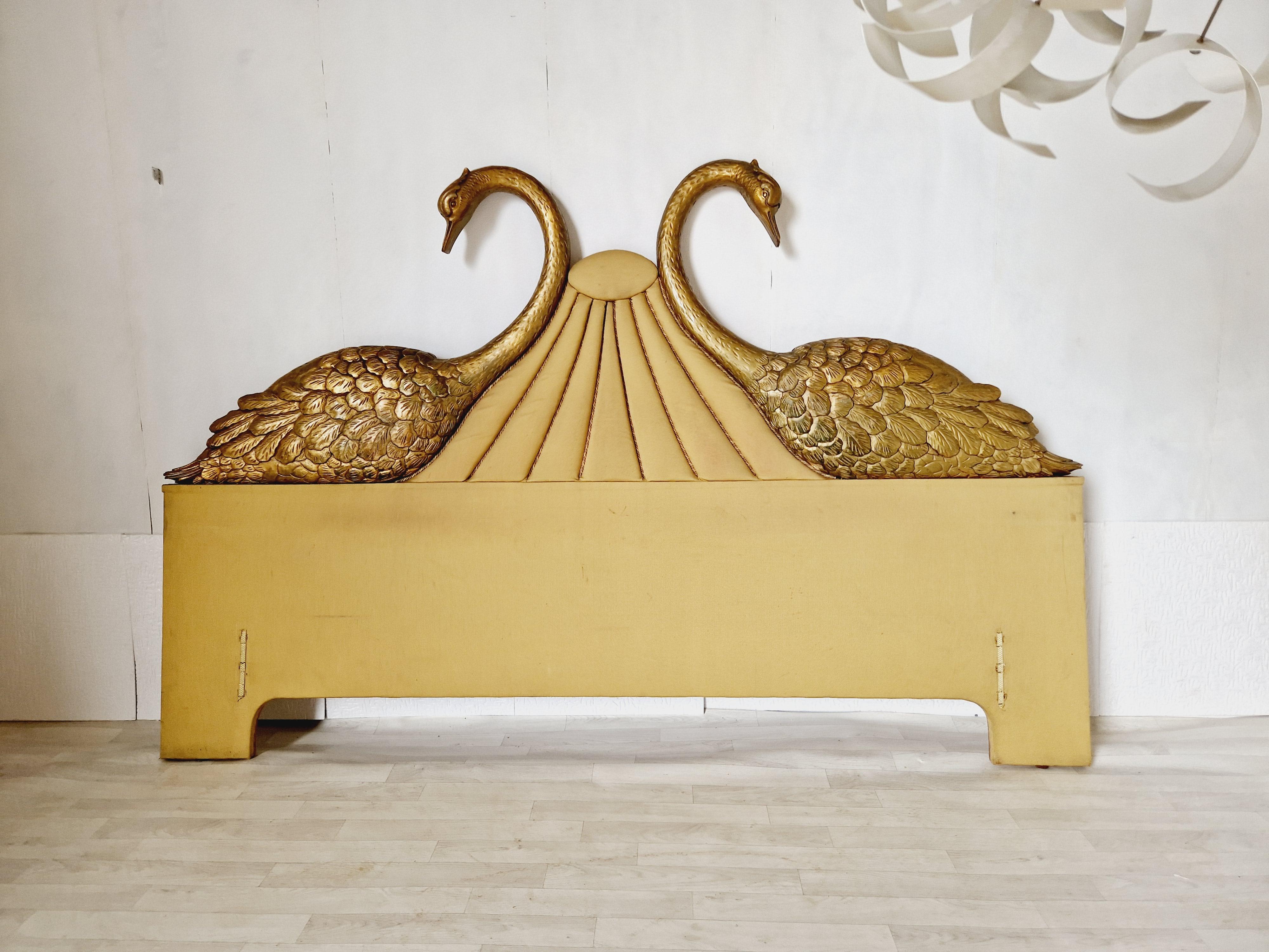20th Century Vintage Art Deco Bed  Swan Headboard US KING SIZE For Sale