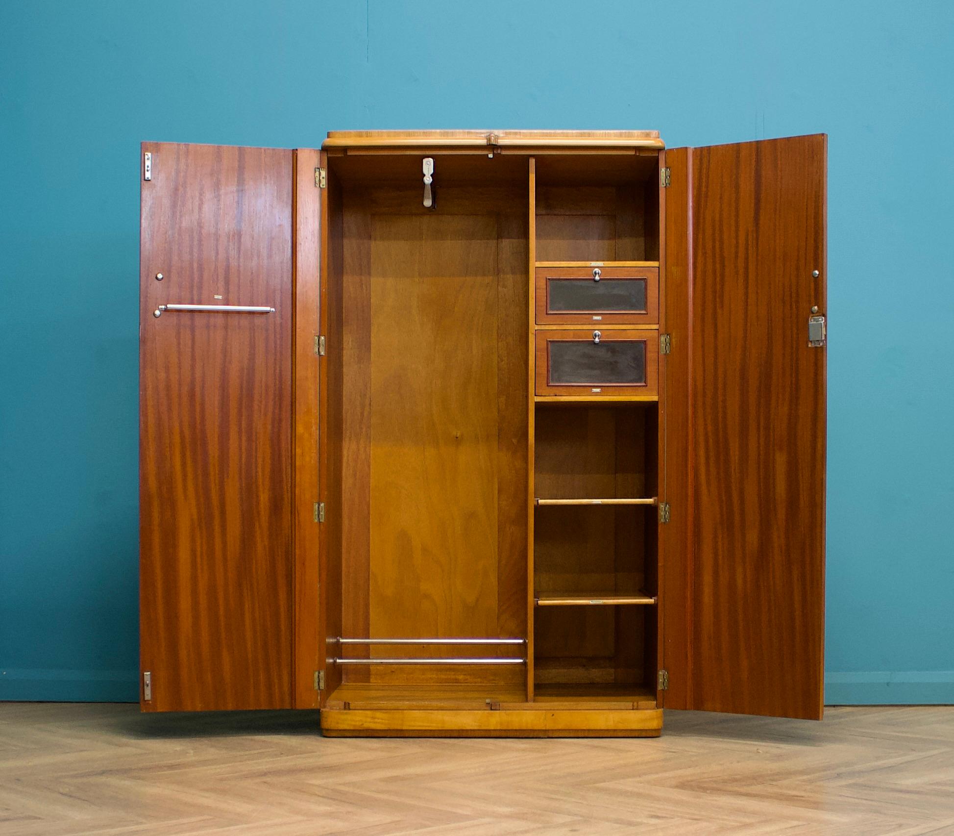 Vintage Art Deco Birch & Walnut Compactum Compact Wardrobe, 1930s (Furnier) im Angebot