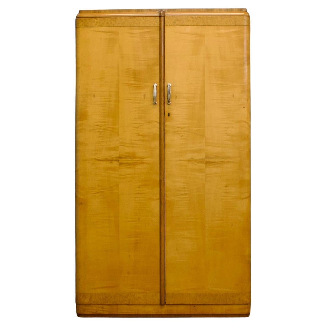 Vintage Art Deco Birch & Walnut Compactum Compact Wardrobe, 1930s