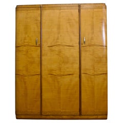 Vintage Art Deco Birch & Walnut Wardrobe, 1930s