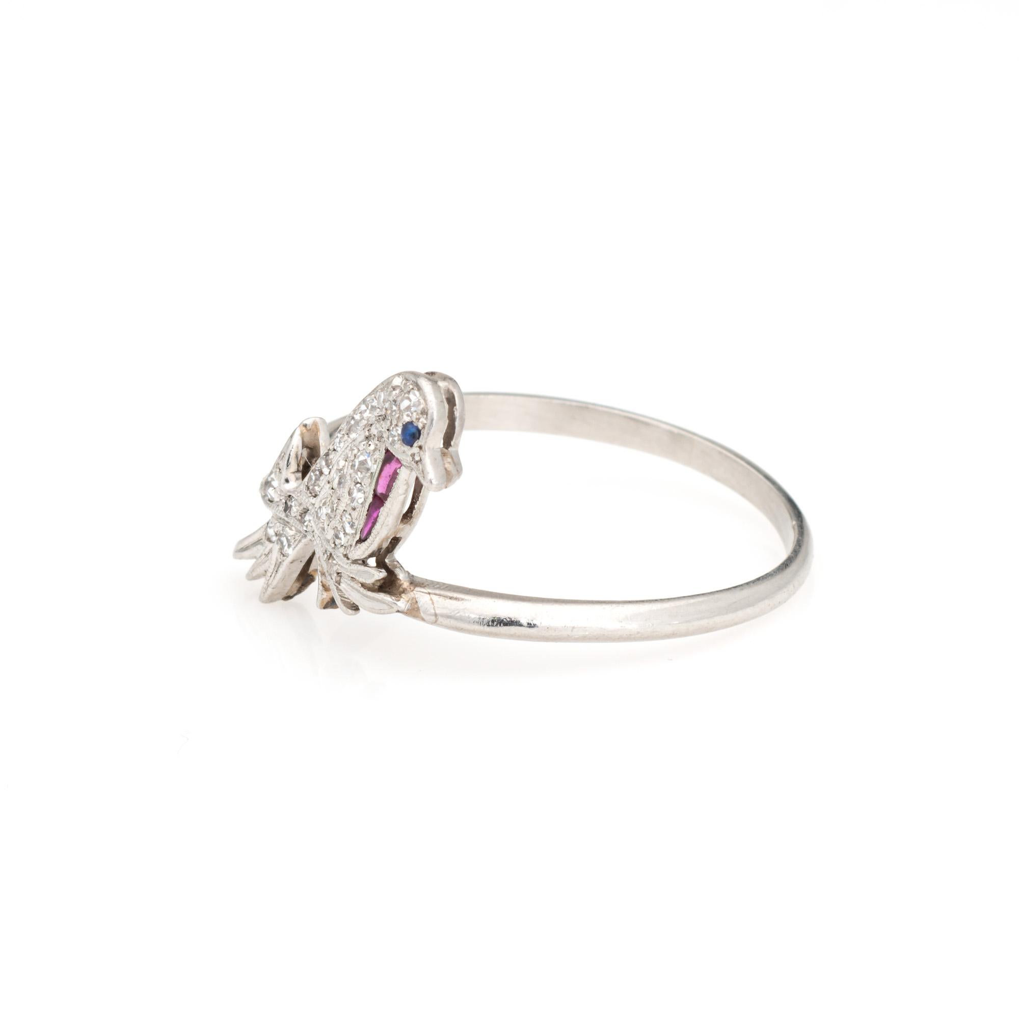 Vintage Art Deco Bird Ring Conversion Platinum Sz 8.75 Diamond Sapphire Ruby In Good Condition For Sale In Torrance, CA