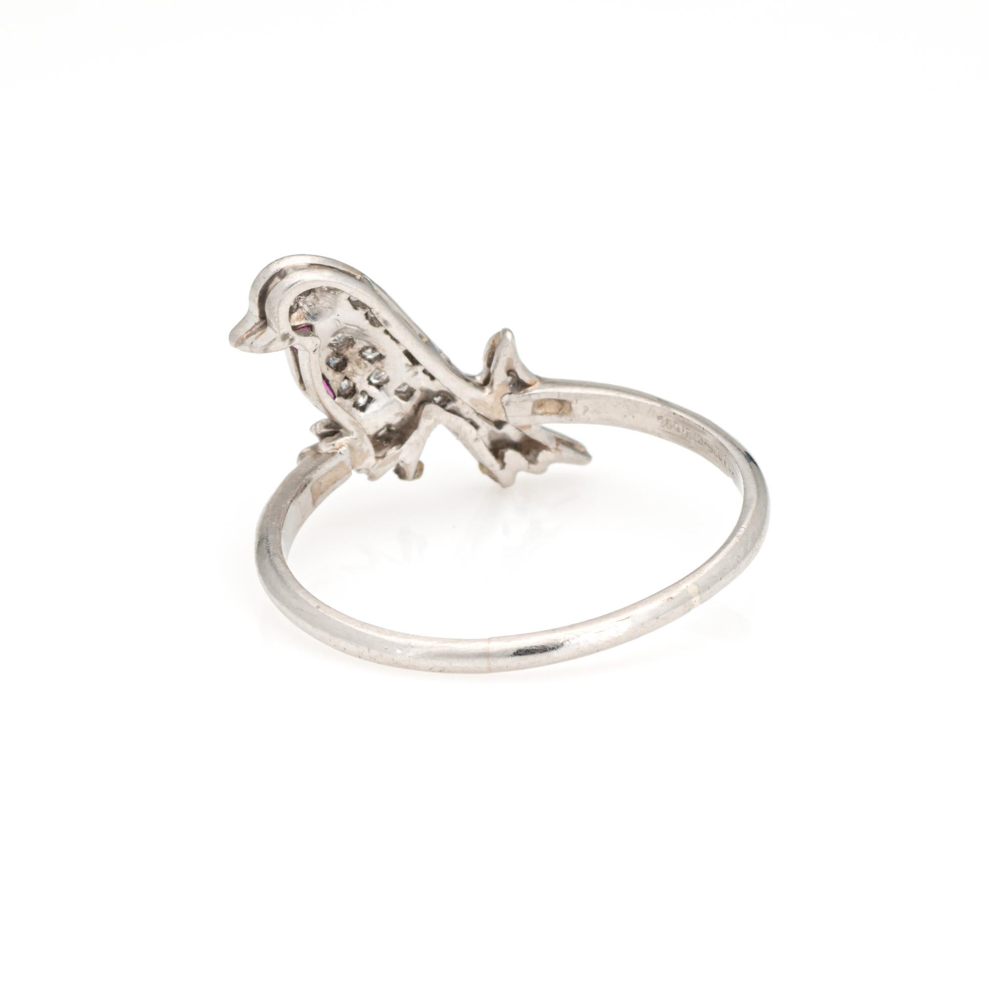 Women's Vintage Art Deco Bird Ring Conversion Platinum Sz 8.75 Diamond Sapphire Ruby For Sale