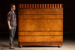 Vintage Art Deco Birdseye Maple Rolling Room Divider