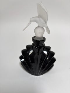 Vintage Art Deco Black Glass Perfume Bottle with Hummingbird Stopper