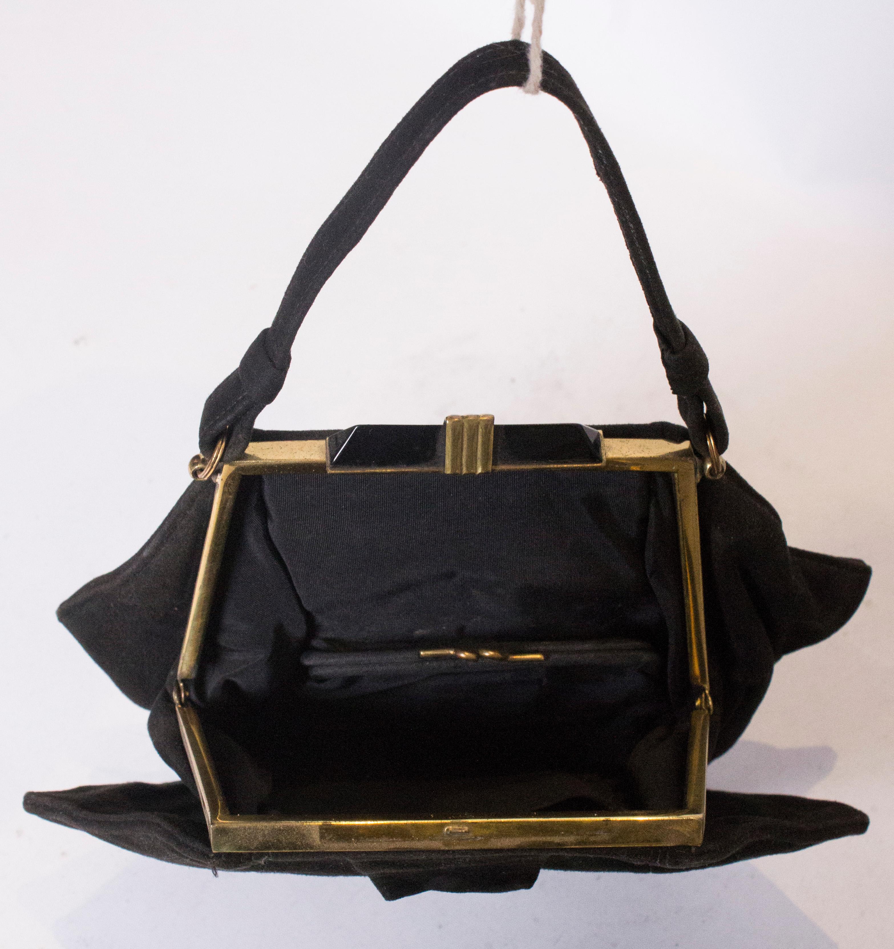 Vintage Art Deco Black Suede Handbag Bon état - En vente à London, GB