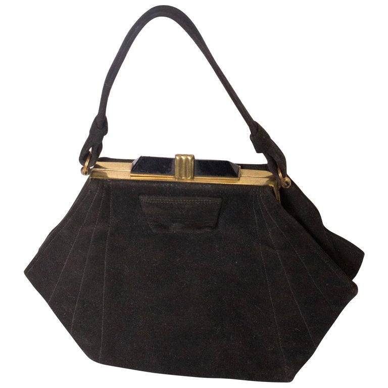 Vintage Art Deco Black Suede Handbag For Sale at 1stDibs | black suede ...