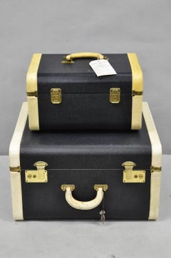 Vintage Art Deco Black & White Hard Case Travel Luggage Suitcase - 2 Pc Set