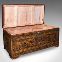 Vintage Art Deco Blanket Chest, Oriental, Camphorwood Linen Trunk, Home Storage