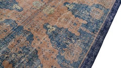 Vintage Art Deco Blue and Coral Abstract Wool Rug 6'10''x10'2''