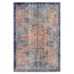 Antique Art Deco Blue and Coral Abstract Wool Rug 6'10''x10'2''