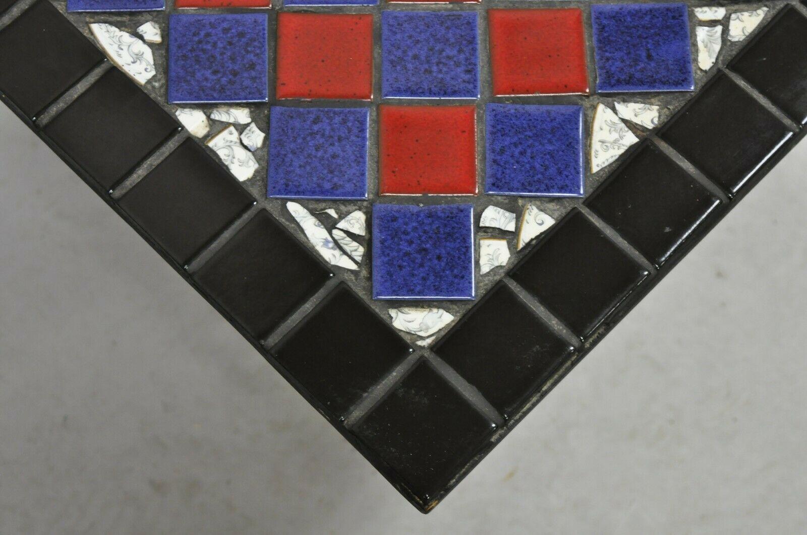 Vintage Art Deco Blue and Red Mosaic Tile Top Arch Base Coffee Table For Sale 6