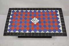 Vintage Art Deco Blue and Red Mosaic Tile Top Arch Base Coffee Table