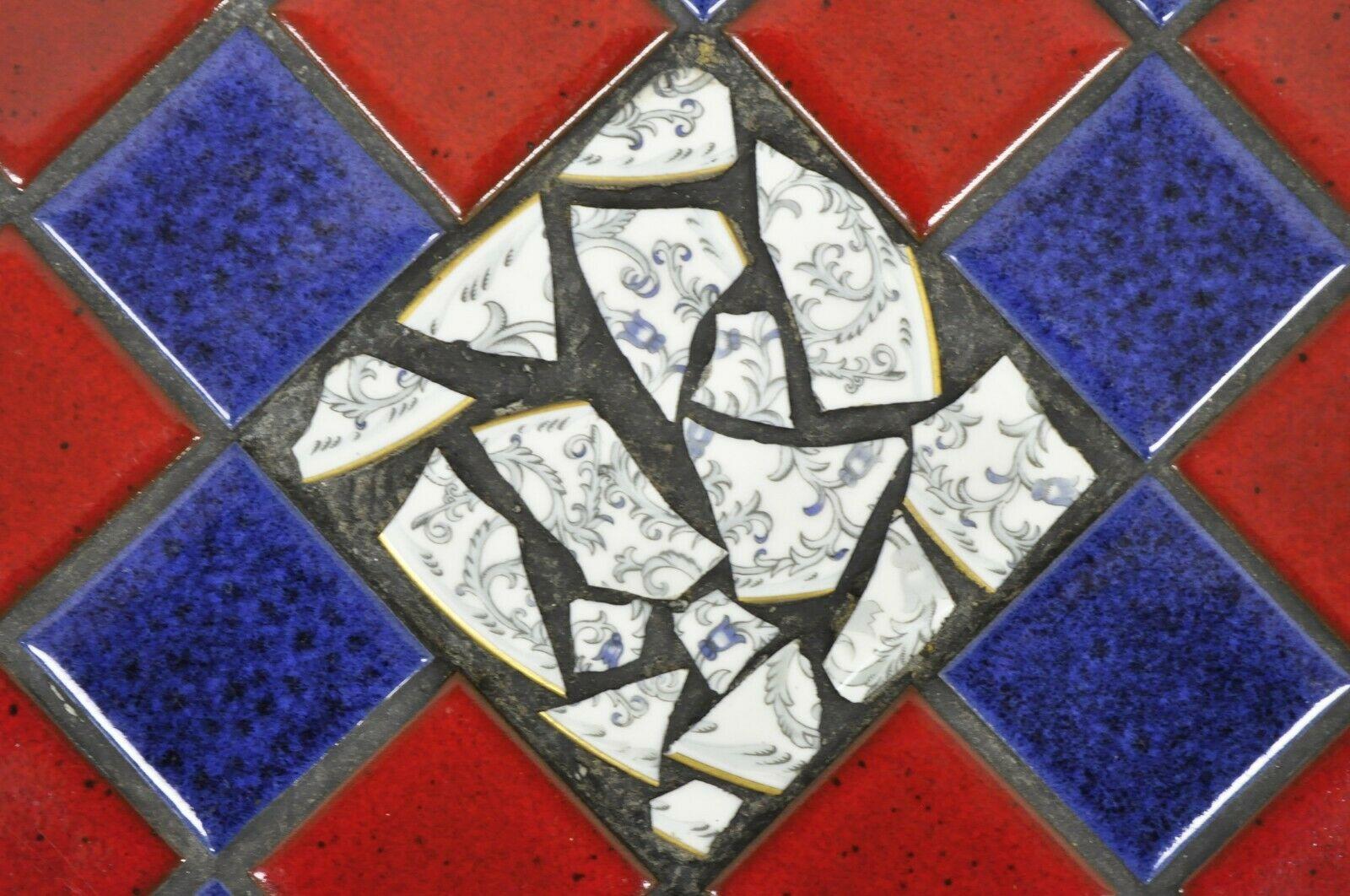 Vintage Art Deco Blue and Red Mosaic Tile Top Arch Base Coffee Table In Good Condition For Sale In Philadelphia, PA