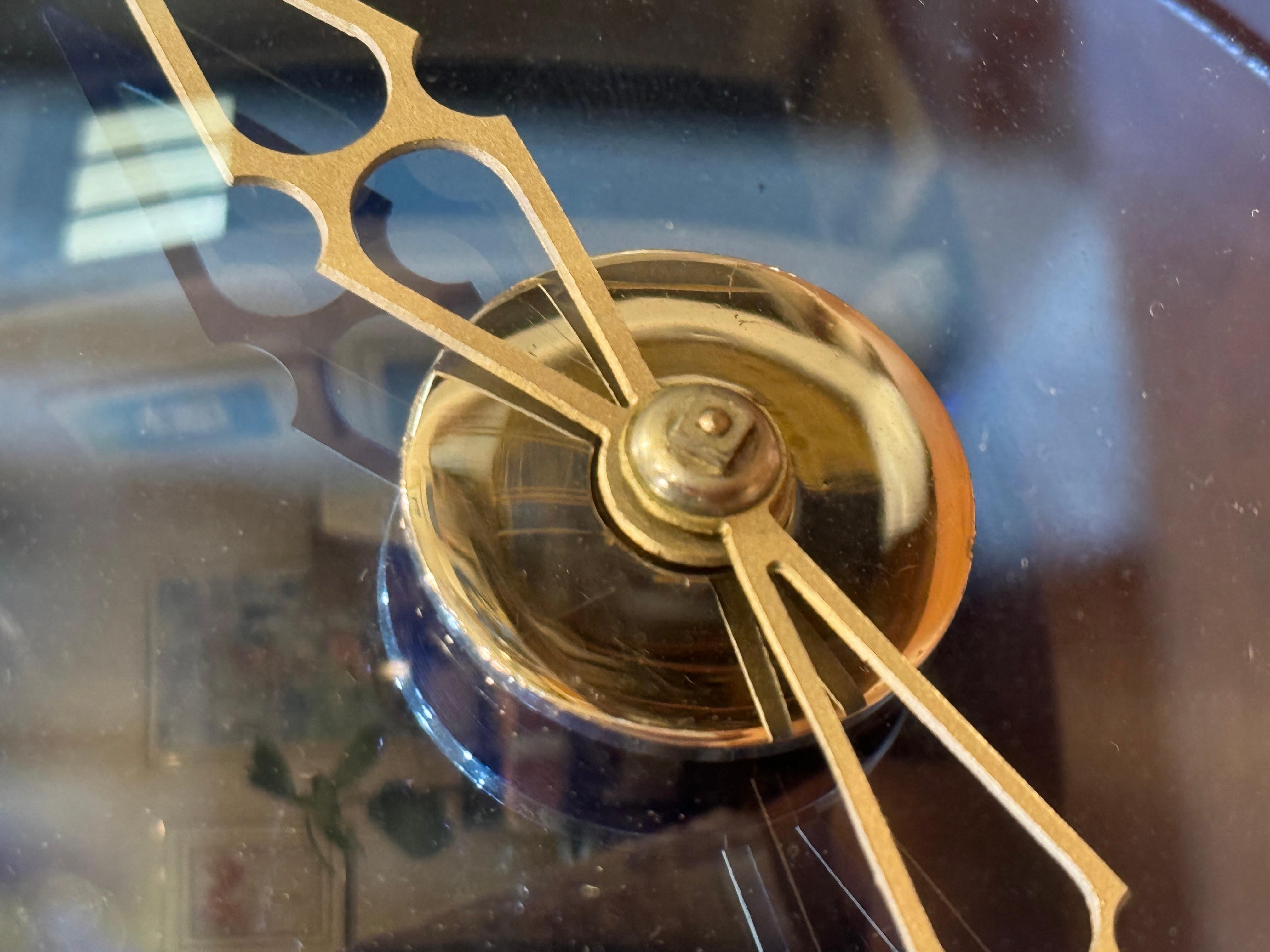 Unknown Vintage art deco blue glass table clock For Sale