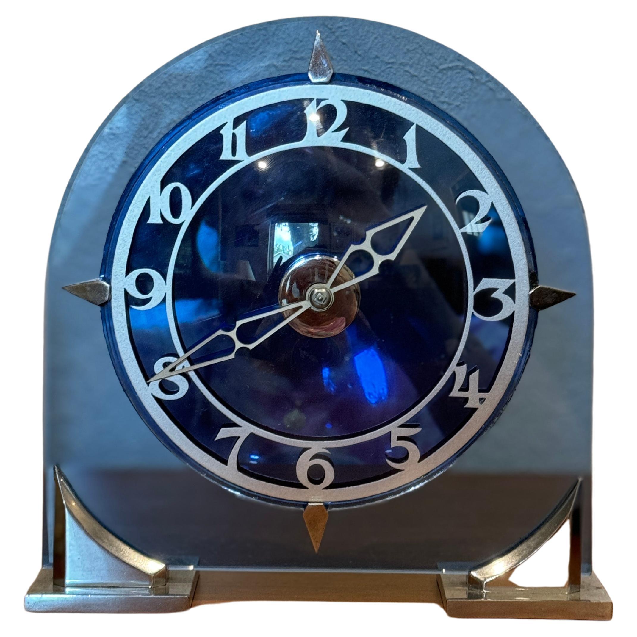 Vintage art deco blue glass table clock
