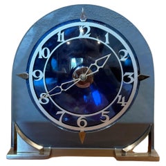 Vintage art deco blue glass table clock