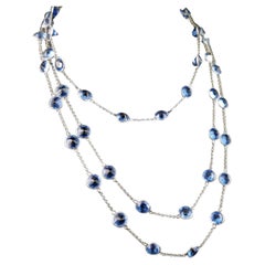 Lange Art-Déco-Halskette aus blauem Paste und Platin 