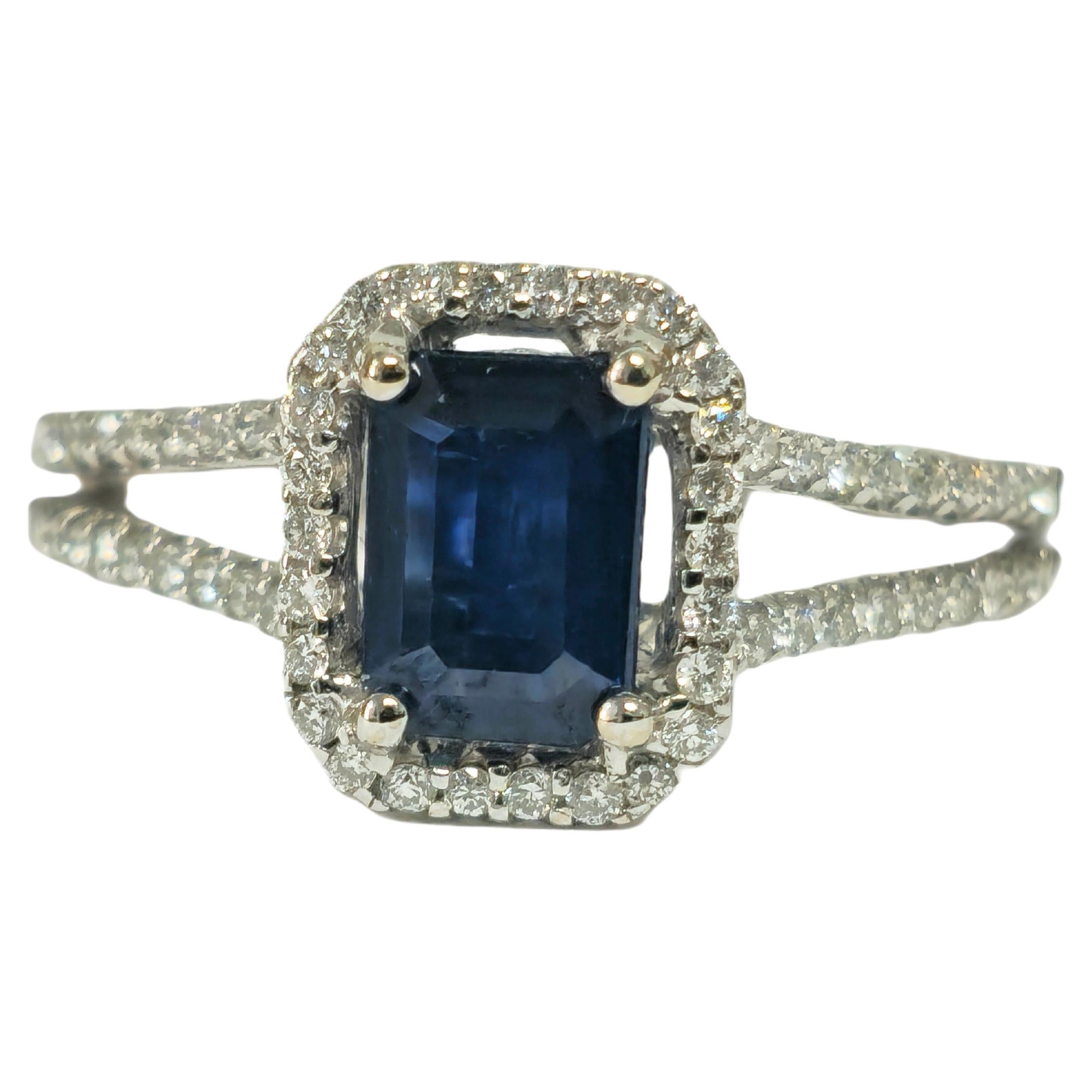 Vintage-Ring mit blauem Saphir und Diamant im Art déco-Stil für sie im Angebot
